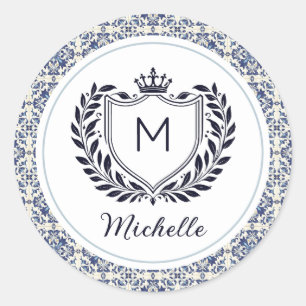 Monogram Modern Portus Tiles Azulejos Blue Runder Aufkleber