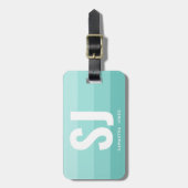 Monogram Modern Rainbow Aquamarin Blue Stripes Ini Gepäckanhänger (Vorderseite vertikal)