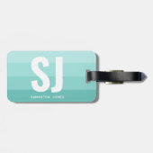 Monogram Modern Rainbow Aquamarin Blue Stripes Ini Gepäckanhänger (Rückseite horizontal)