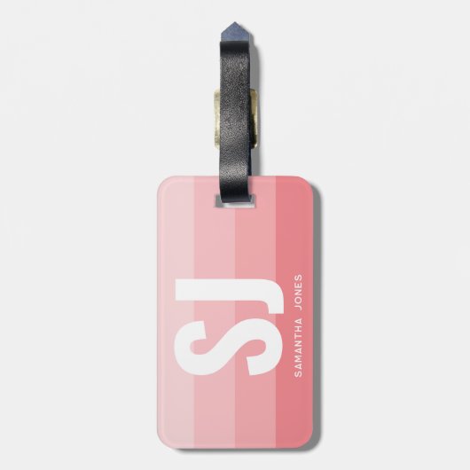 Monogram Modern Rainbow Blush Pink Stripe Initiale Gepäckanhänger (Rückseite vertikal)