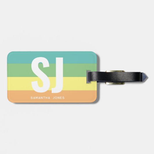 Monogram Modern Rainbow Bold Stripes Initials Gepäckanhänger (Rückseite horizontal)