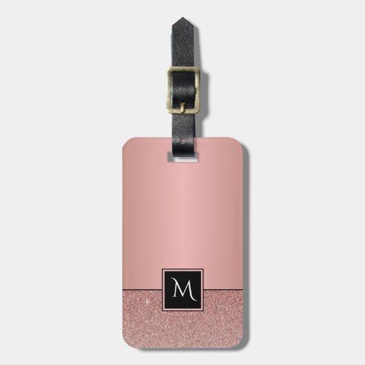 Monogram Modern Rose Gold Foil Glitzer Girl Gepäckanhänger (Vorderseite vertikal)