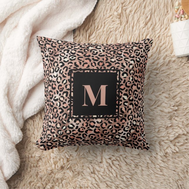 Monogram Modern Rose Gold Leopard Print Kissen (Decke)