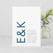 Monogram Modern Royal Blue Simple Wedding Einladung (Stehend Vorderseite)
