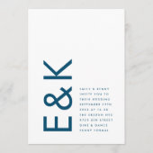 Monogram Modern Royal Blue Simple Wedding Einladung (Vorderseite)