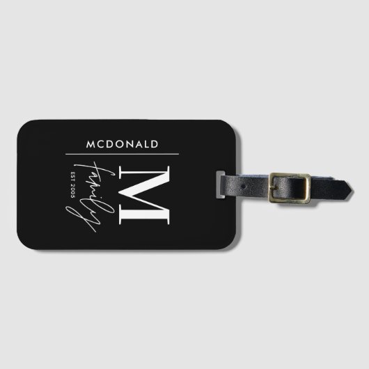 Monogram, modern schwarz, personalisiert gepäckanhänger (Vorderseite (Horizontal))