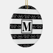 Monogram, modern Schwarz-weiß gestreift Keramik Ornament (Rechts)