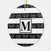 Monogram, modern Schwarz-weiß gestreift Keramik Ornament (Links)