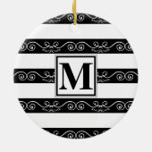 Monogram, modern Schwarz-weiß gestreift Keramik Ornament (Hinten)