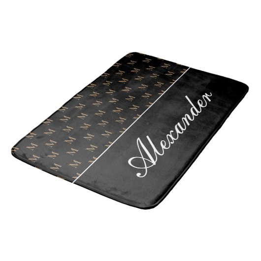 Monogram Modern Schwarz-weiß Gold Elegant Badematte (Schrägansicht)