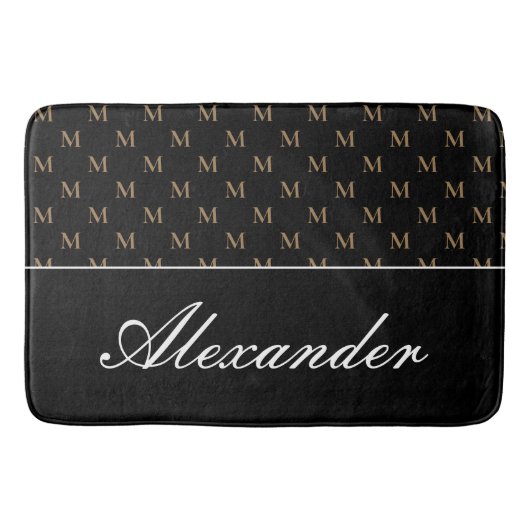 Monogram Modern Schwarz-weiß Gold Elegant Badematte (Vorderseite)