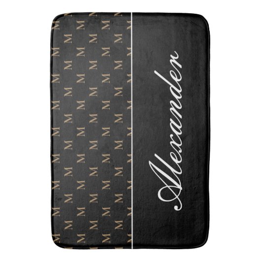 Monogram Modern Schwarz-weiß Gold Elegant Badematte (Vorderseite Vertikal)