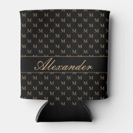 Monogram Modern Schwarz-weiß Gold Elegant Dosenkühler