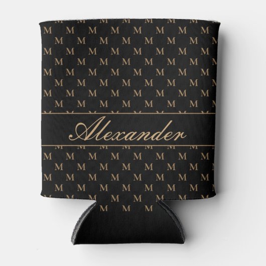 Monogram Modern Schwarz-weiß Gold Elegant Dosenkühler (Vorderseite)