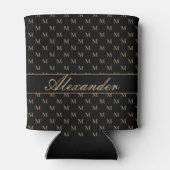 Monogram Modern Schwarz-weiß Gold Elegant Dosenkühler (Rückseite)