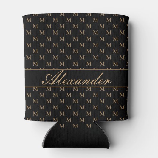 Monogram Modern Schwarz-weiß Gold Elegant Dosenkühler (Rückseite)