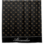 Monogram Modern Schwarz-weiß Gold Elegant Duschvorhang (Vorderseite)