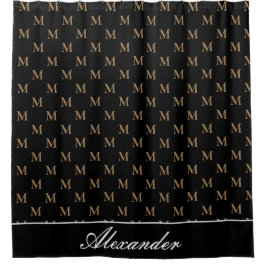 Monogram Modern Schwarz-weiß Gold Elegant Duschvorhang