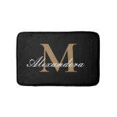 Monogram Modern Schwarz-weiß Gold Elegante Script Badematte (Vorderseite)