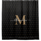 Monogram Modern Schwarz-weiß Gold Elegante Script Duschvorhang (Vorderseite)