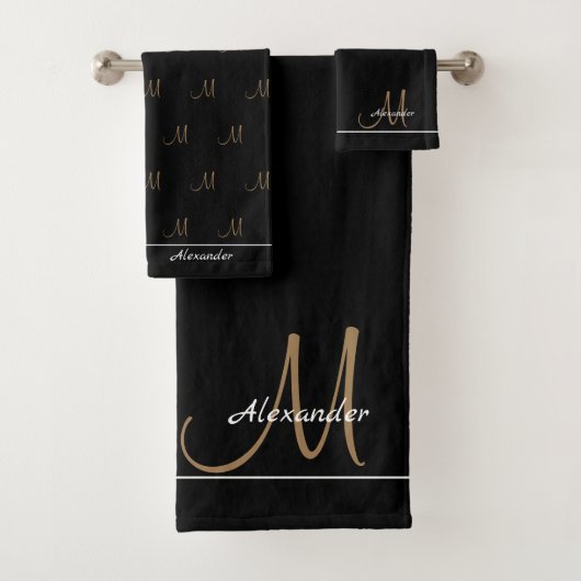 Monogram Modern Schwarz-weiß Gold Eleganter Badezi Badhandtuch Set (Insitu)