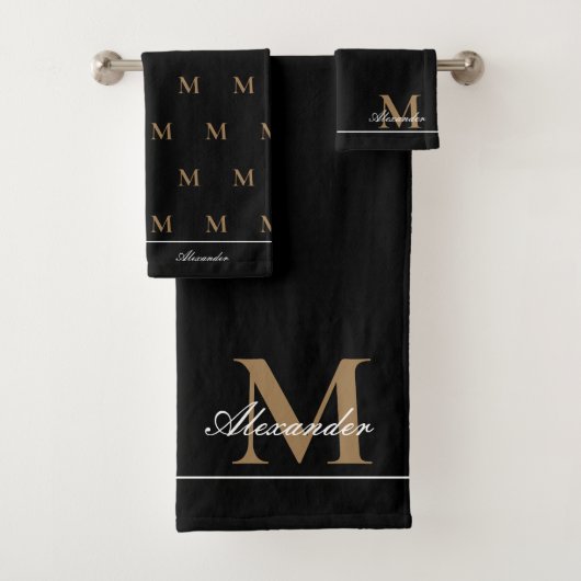 Monogram Modern Schwarz-weiß Gold Eleganter Badezi Badhandtuch Set (Insitu)