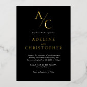 Monogram Modern Schwarz-weiß Gold Foil Einladung (Vorderseite)