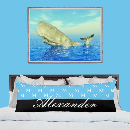 Monogram Modern Schwarz-weiß Light Blue Seitenschläferkissen