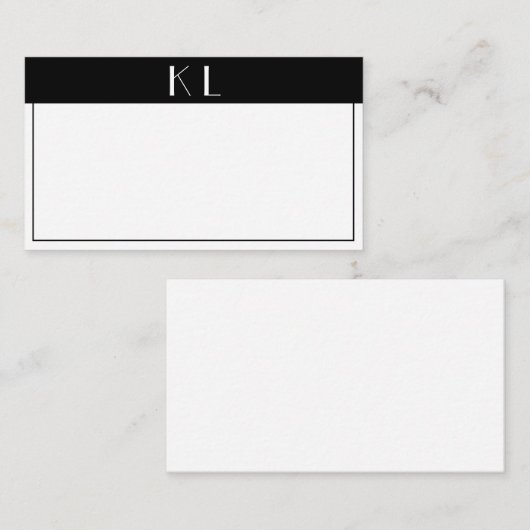 Monogram Modern Schwarz-weiß Minimalistisch Mitteilungskarte (Vorne/Hinten)