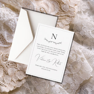 Monogram, modern Schwarz/Weiß Save The Date