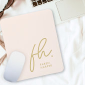 Monogram Modern Script Blush Pink Gold Initialen Mousepad