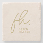 Monogram Modern Script elegant Rosa Gold Steinuntersetzer (Vorderseite)