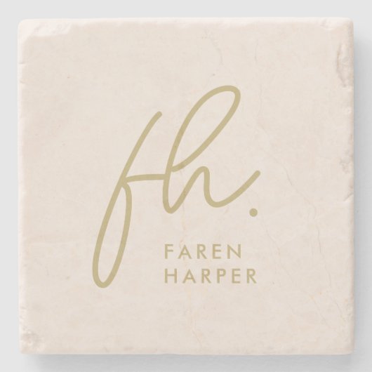 Monogram Modern Script elegant Rosa Gold Steinuntersetzer (Vorderseite)