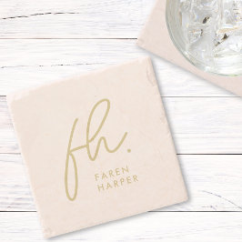 Monogram Modern Script elegant Rosa Gold Steinuntersetzer