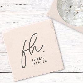 Monogram Modern Script elegant Rosa Steinuntersetzer