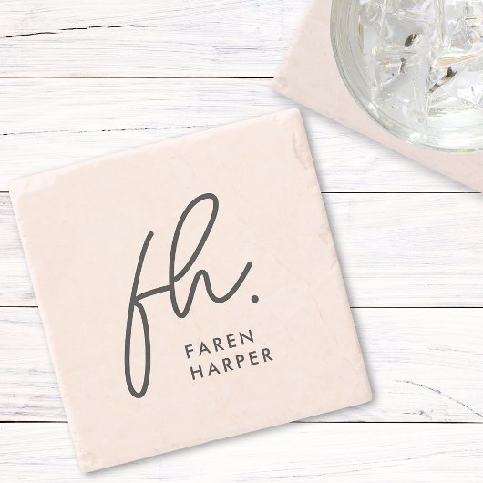 Monogram Modern Script elegant Rosa Steinuntersetzer