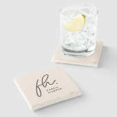 Monogram Modern Script elegant Rosa Steinuntersetzer (Seitenansicht)