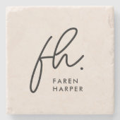 Monogram Modern Script elegant Rosa Steinuntersetzer (Vorderseite)