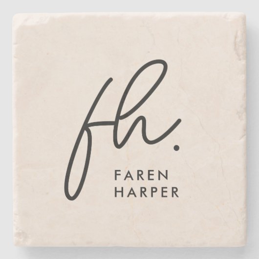 Monogram Modern Script elegant Rosa Steinuntersetzer (Vorderseite)