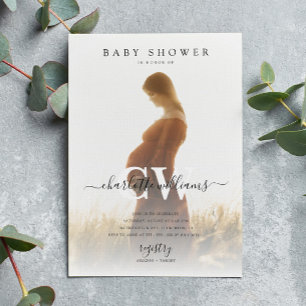 Monogram Modern Script Foto Baby Shooter Einladung