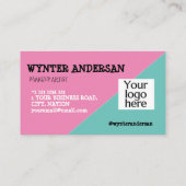 Monogram Modern Shine Pink Green Custom Logo Name Visitenkarte (Rückseite)