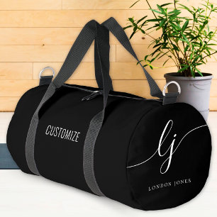 Monogram Modern Simple Black Script Duffle Bag