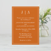 Monogram Modern Simple Burnt Orange White Wedding Einladung (Stehend Vorderseite)