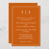 Monogram Modern Simple Burnt Orange White Wedding Einladung (Vorne/Hinten)