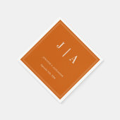 Monogram Modern Simple Burnt Orange White Wedding Serviette (Ecke)