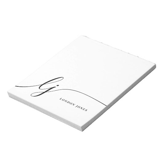 Monogram Modern Simple Feminine Schwarz-weiß Notizblock (Rotiert)