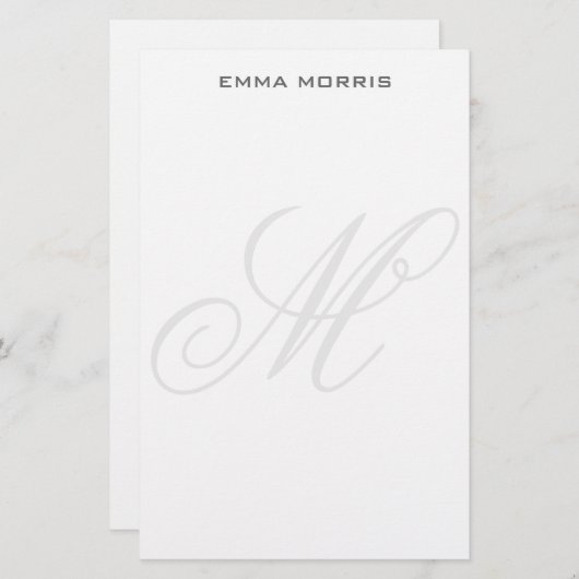 Monogram Modern Simple Minimalist Plain Briefpapier (Vorne/Hinten)