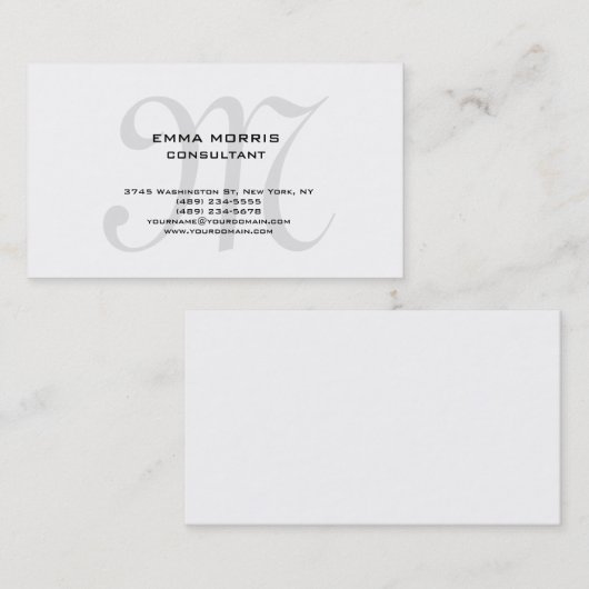 Monogram Modern Simple Minimalist Plain Visitenkarte (Vorne/Hinten)