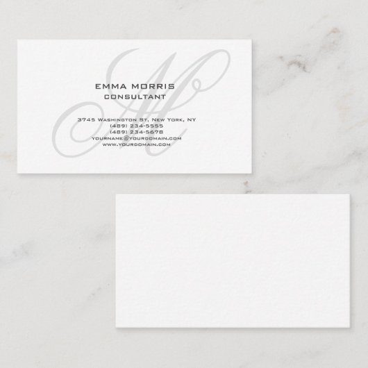 Monogram Modern Simple Minimalist Plain Visitenkarte (Vorne/Hinten)