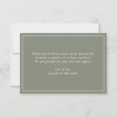 Monogram Modern Simple Sage Green White Wedding Dankeskarte (Rückseite)
